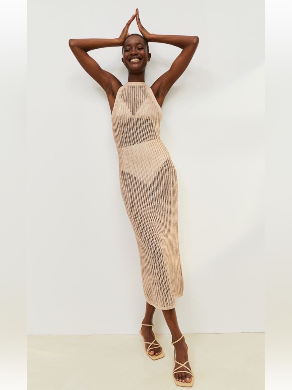 H&M Cover up Neutral Crochet Halter Knit Dress